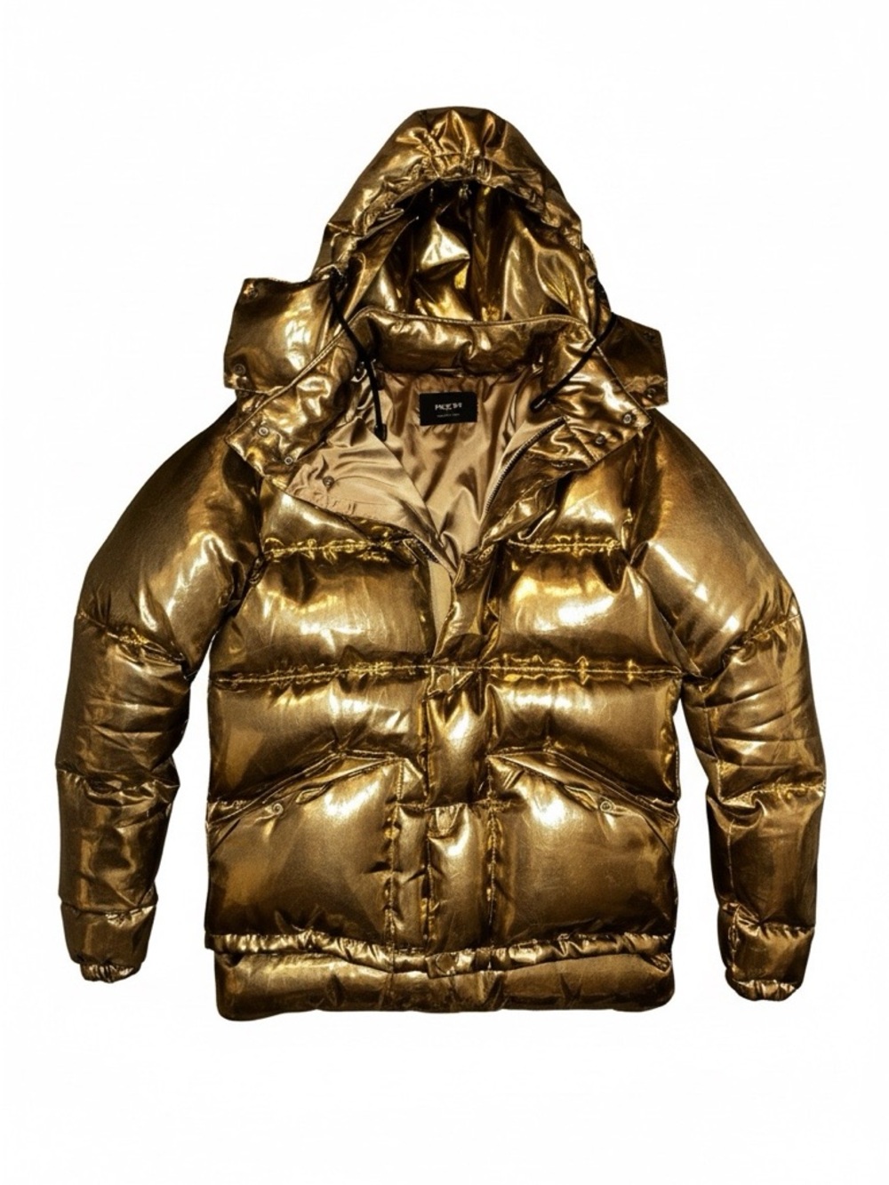 Ports 1961 Metallic Goose Down Gold Puffer Jacket with Hood